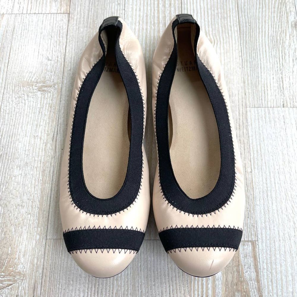 Stuart Weitzman Giveable Leather Colorblock Ballet Flats | Black/Nude Size 6.5